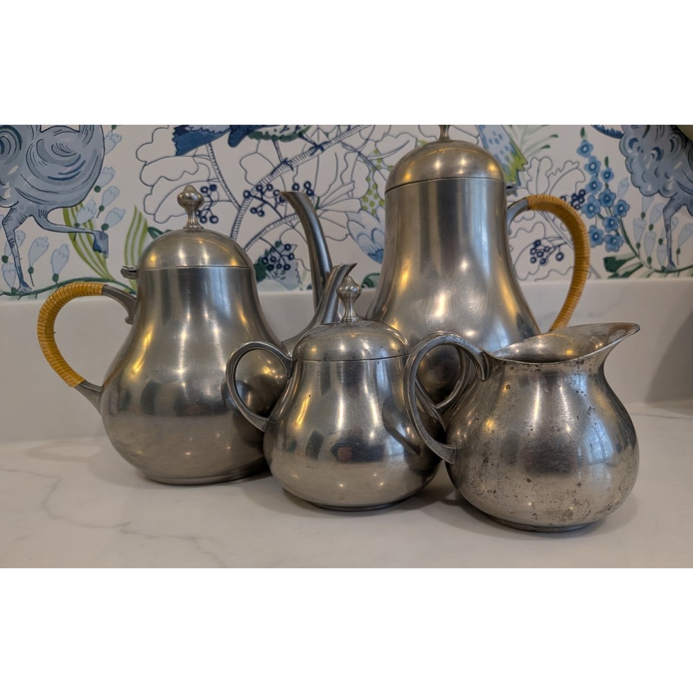 Royal Holland 4 Piece Pewter Tea Coffee Pot Service Cream Sugar Daalderop MCM